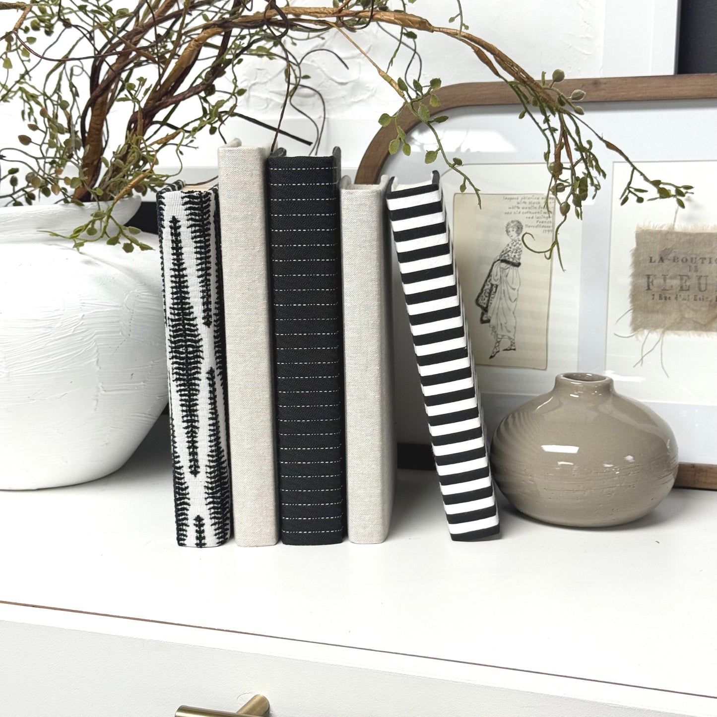 Black and White Fabric Covered Books