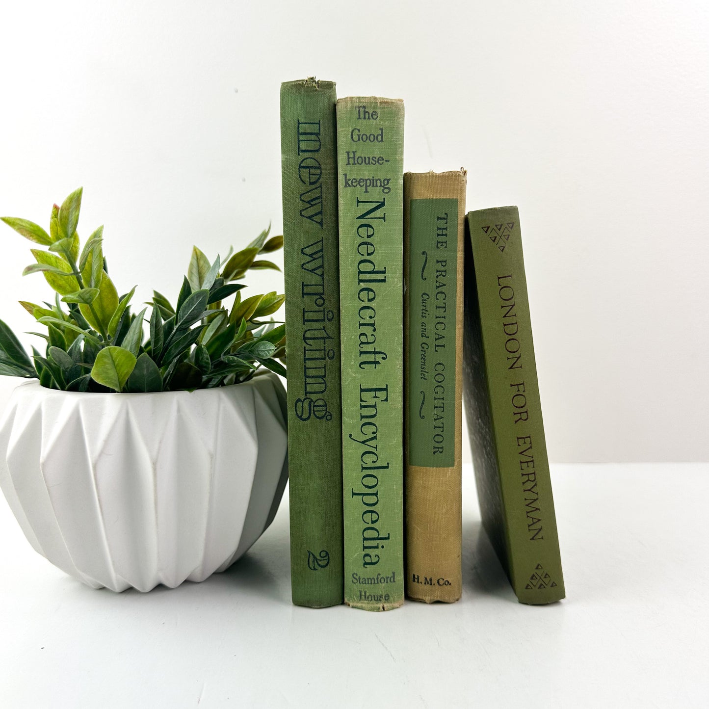 Vintage Green Books for Shelf Decor
