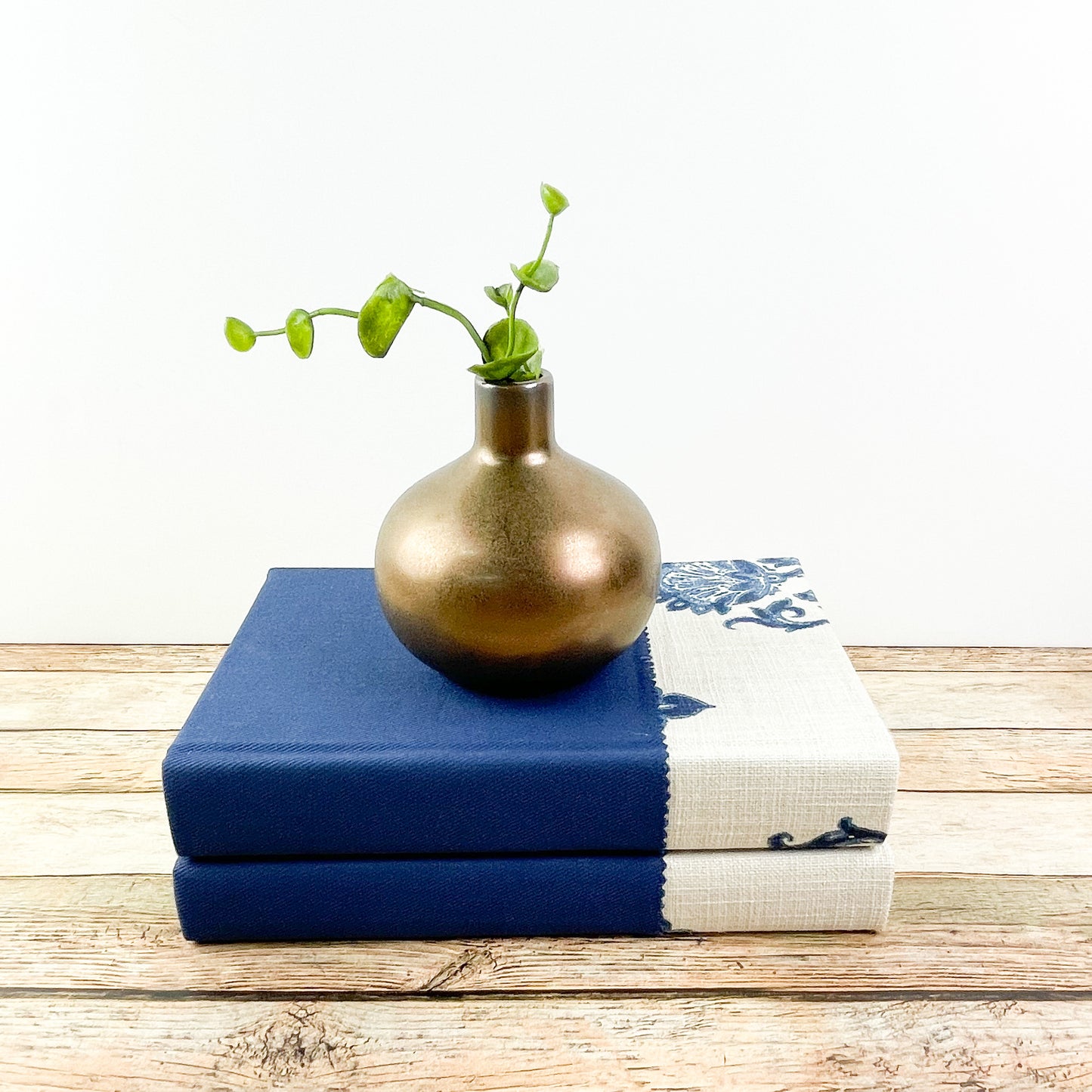 Navy Bookshelf Decor