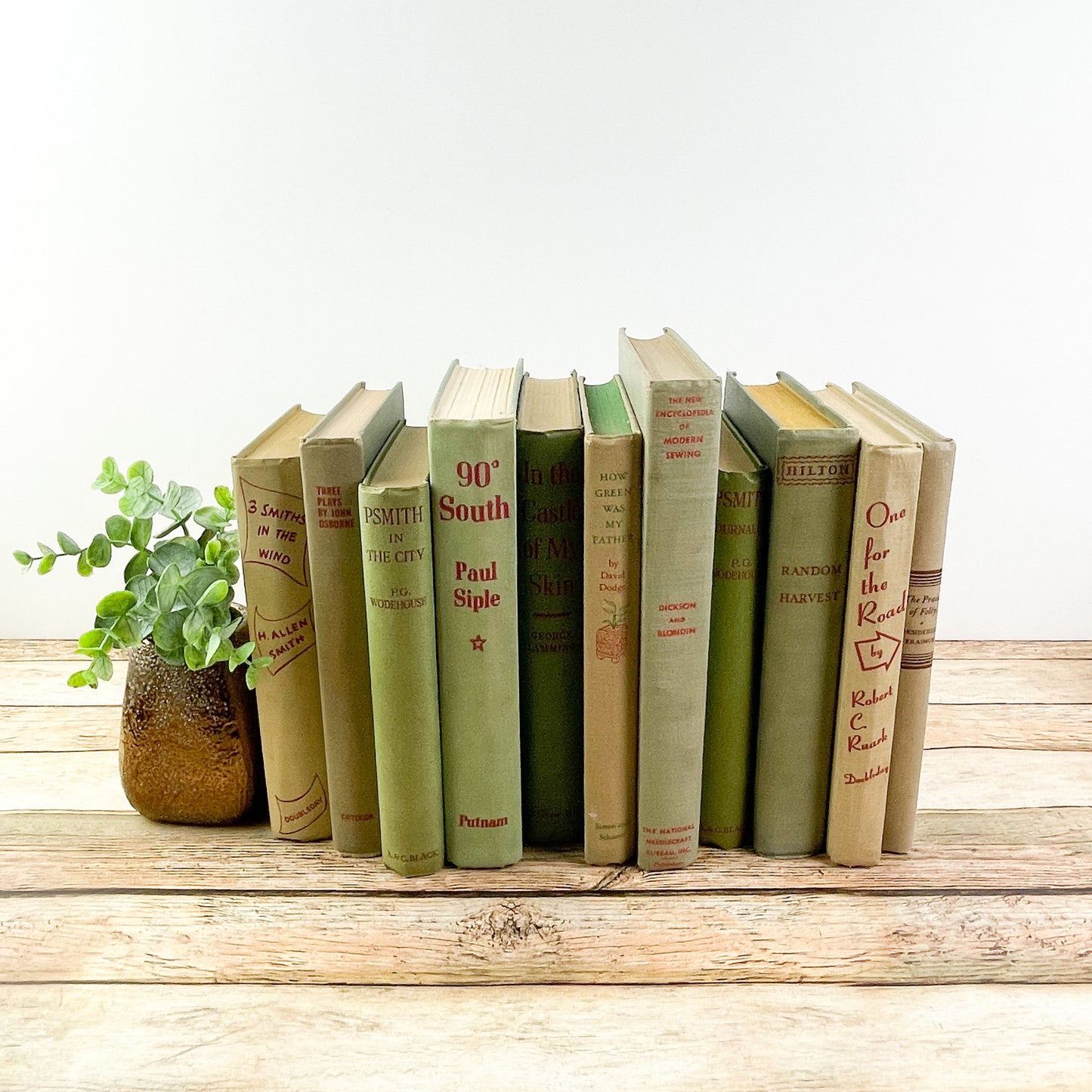 Red, Green and Gray Books for Shelf Decor