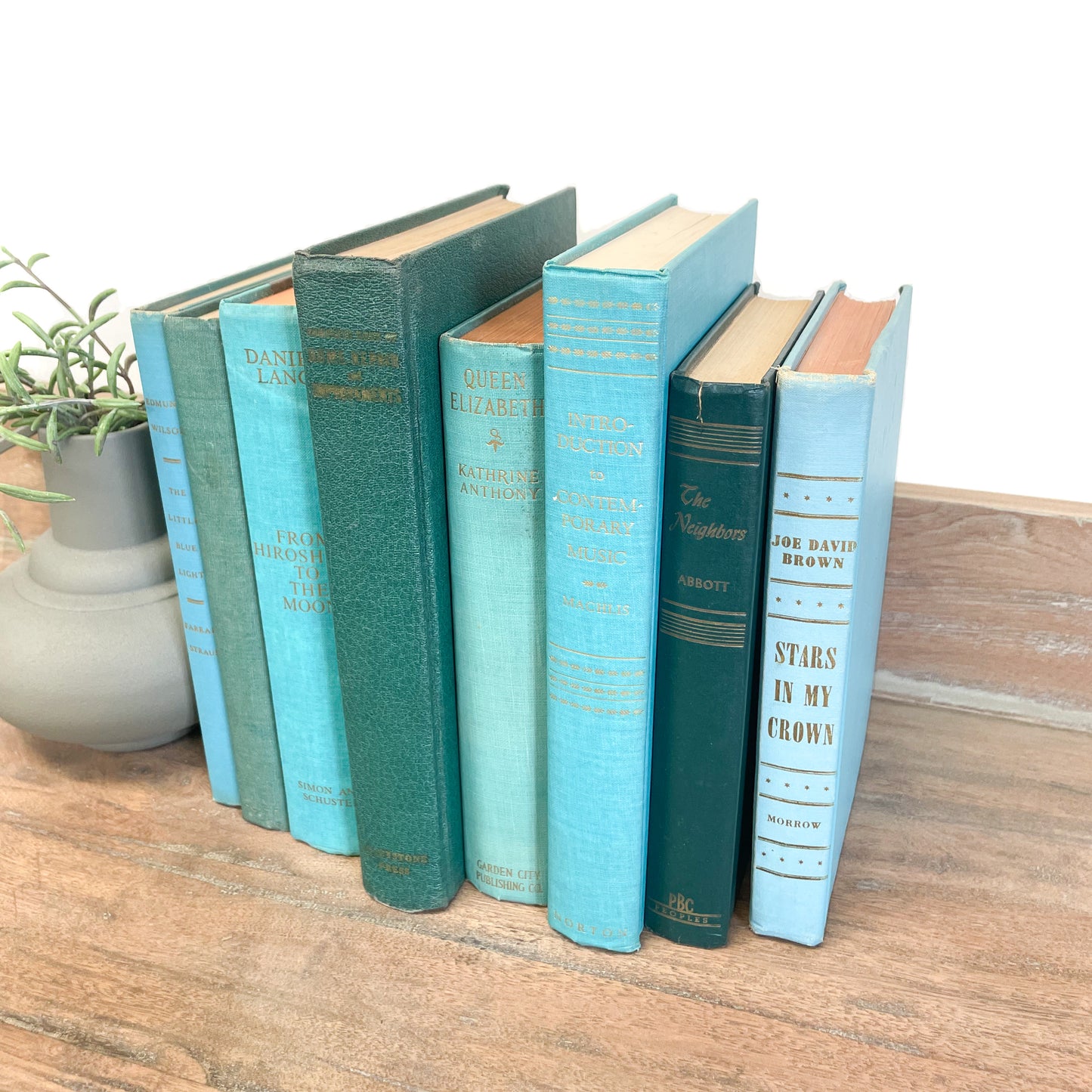 Blue Green Book Set for Shelf Decor