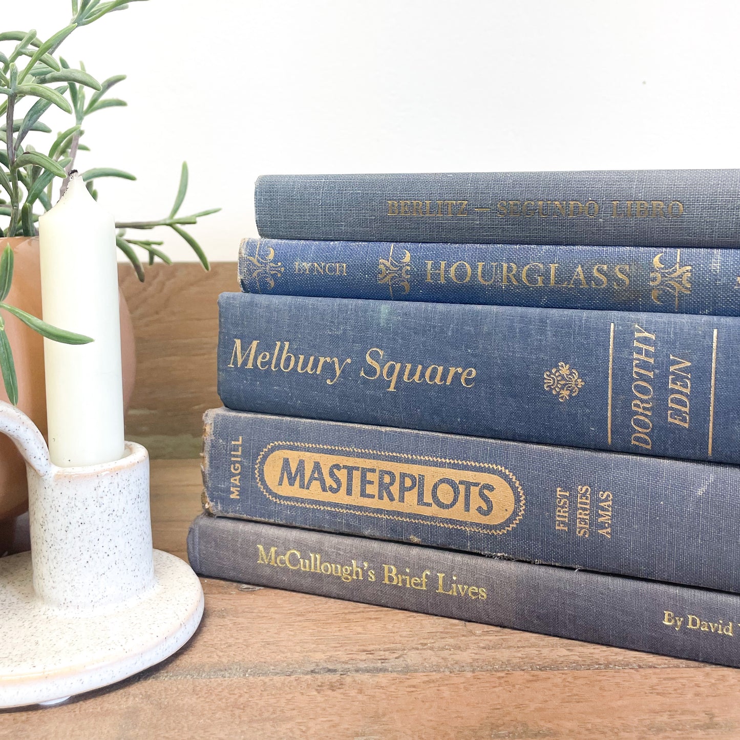 Vintage Blue Book Set for Shelf Decor