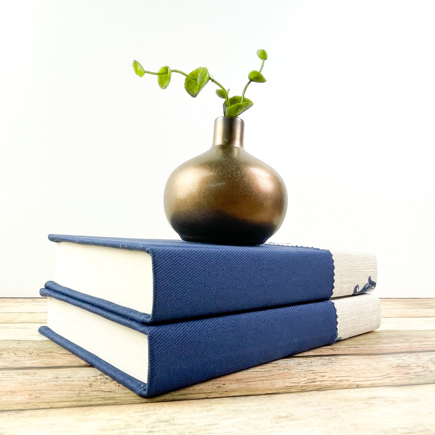 Navy Bookshelf Decor