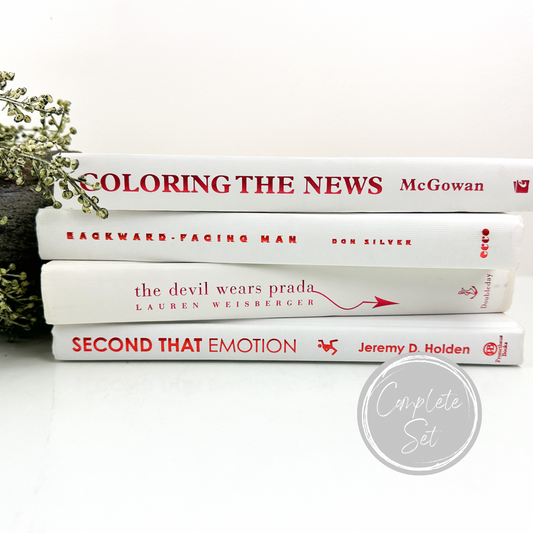 Red and White Bookshelf Decor