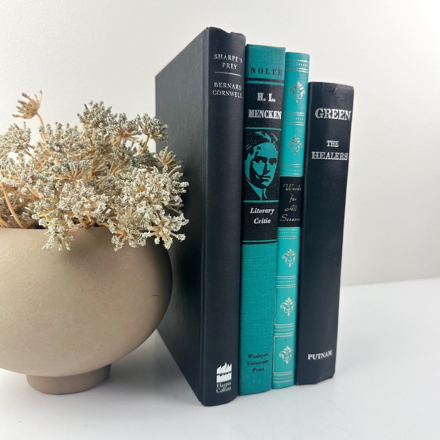 Green and Black Books for Mantel Decor