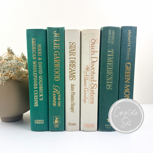 Green and Cream Books for Shelf Decor