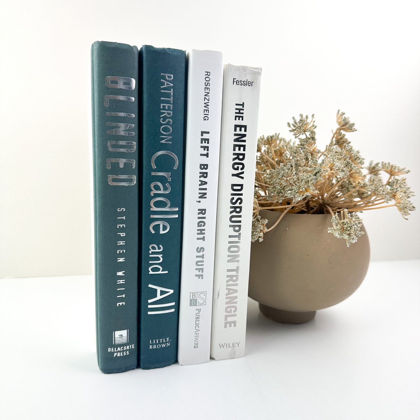 Green and White Book Set for Shelf Accents