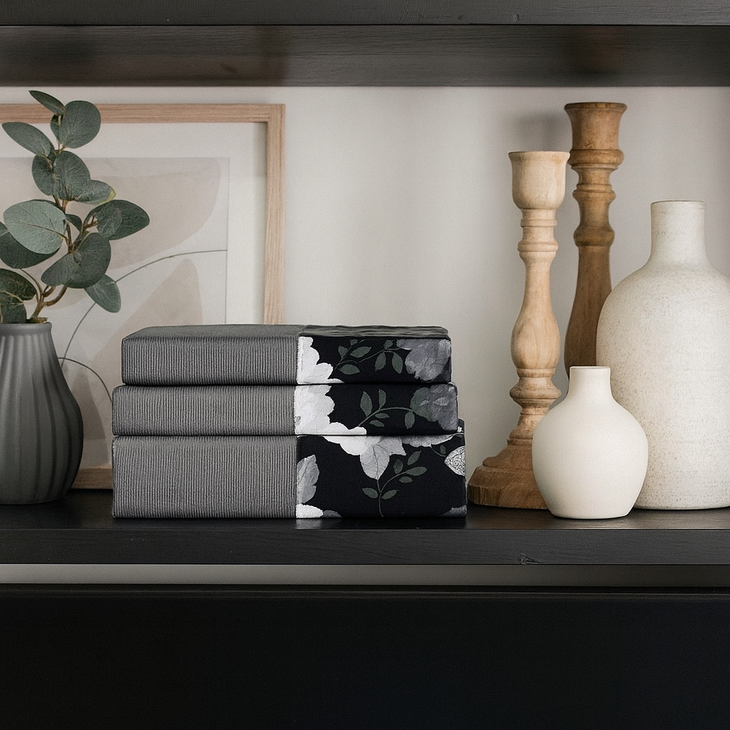 Gray and Black Fabric Covered Books