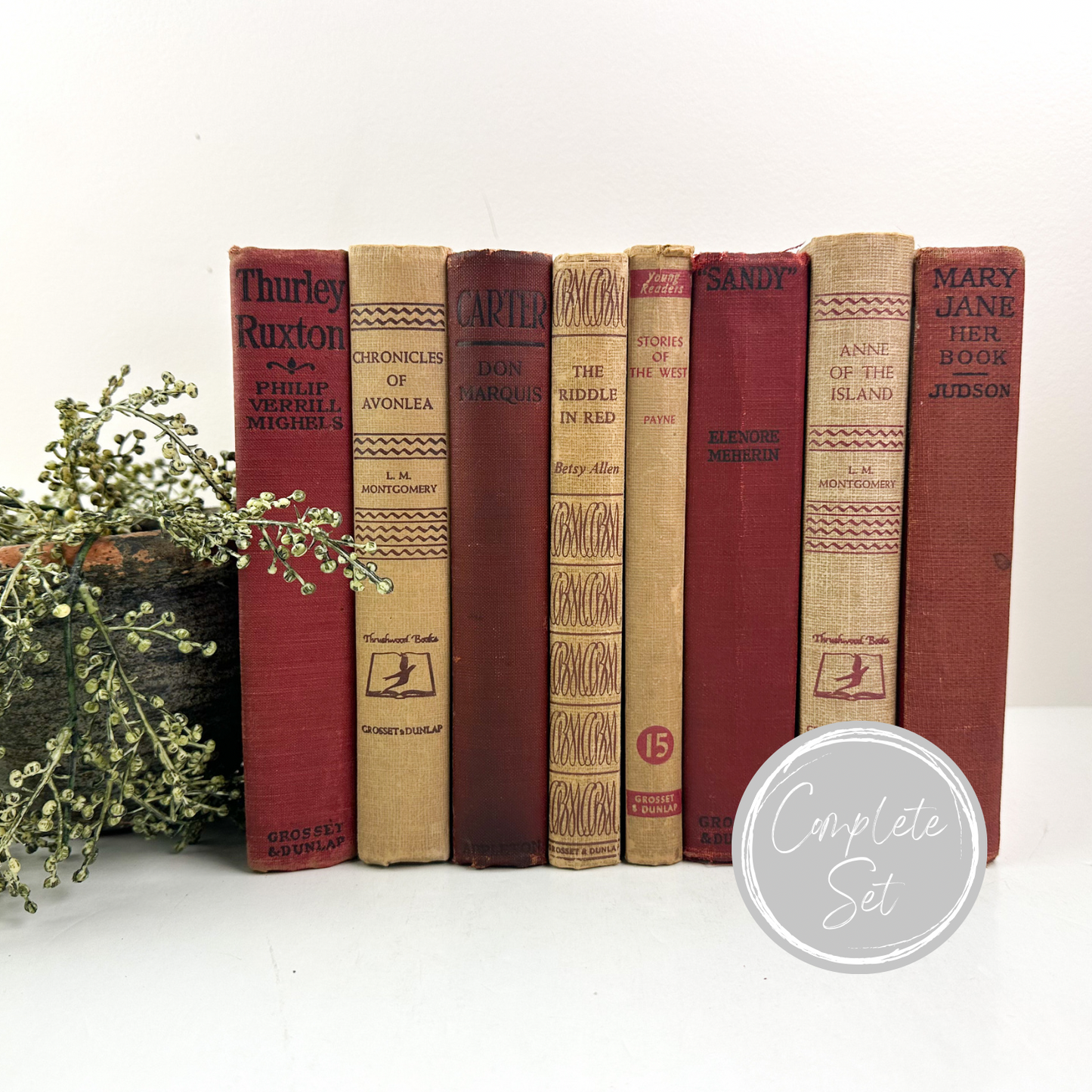 Maroon and Cream Bookshelf Decor