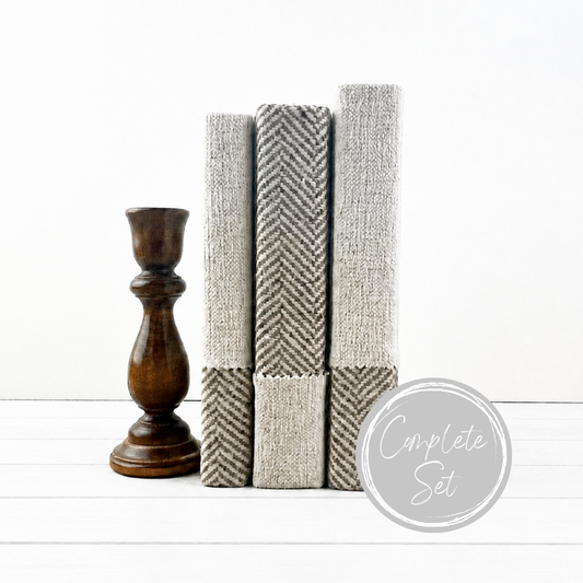 Classic Herringbone Book Set for Decor