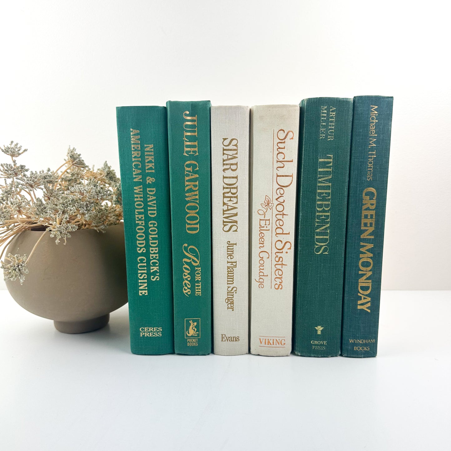 Green and Cream Books for Shelf Decor