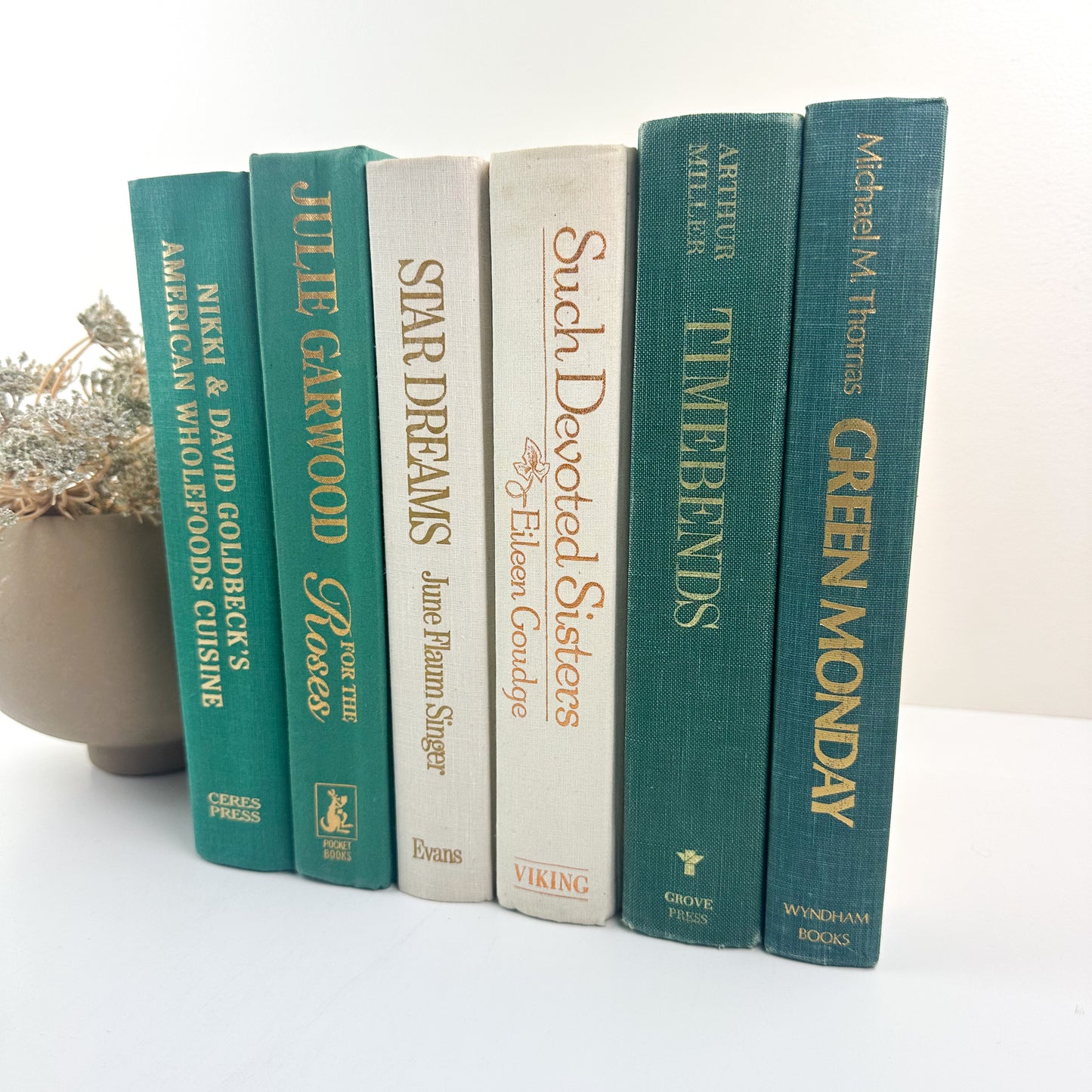 Green and Cream Books for Shelf Decor