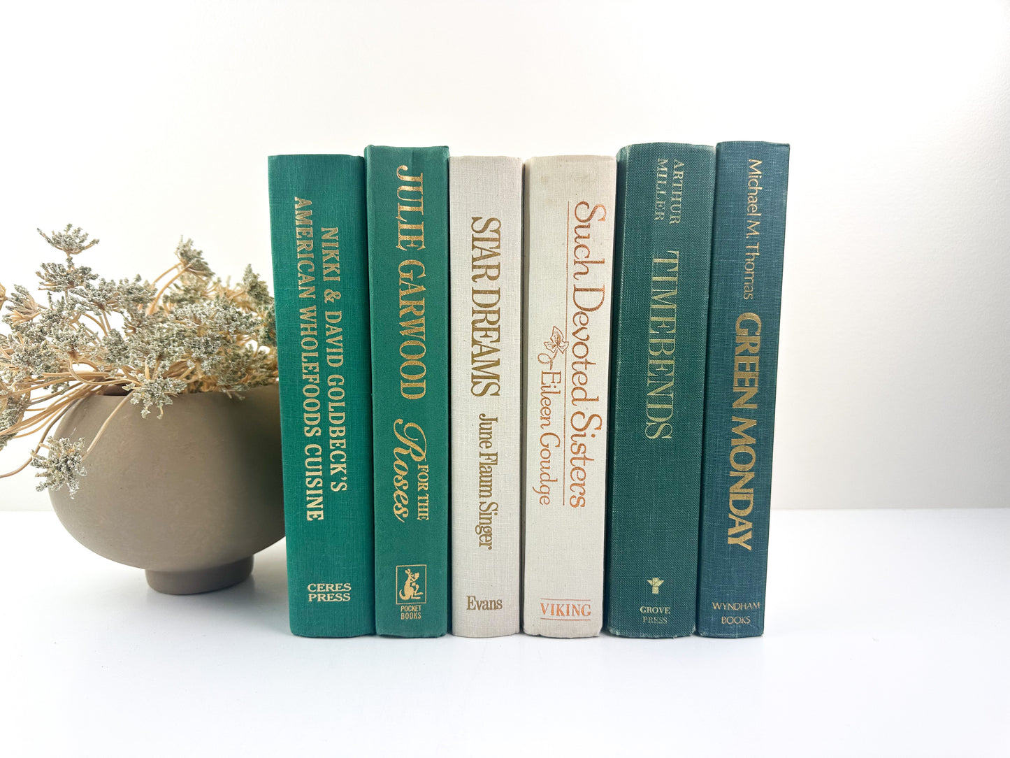 Green and Cream Books for Shelf Decor