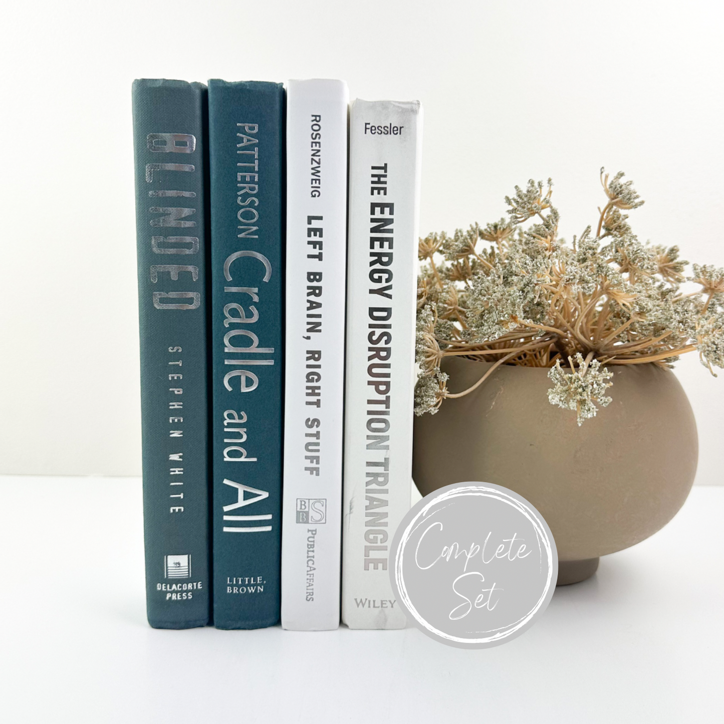 Green and White Book Set for Shelf Accents