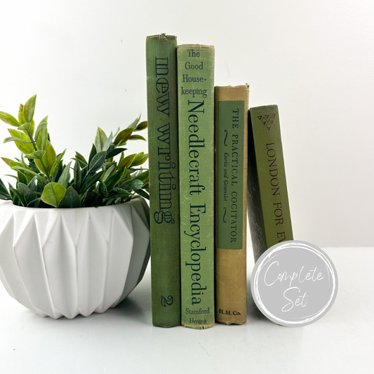 Vintage Green Books for Shelf Decor
