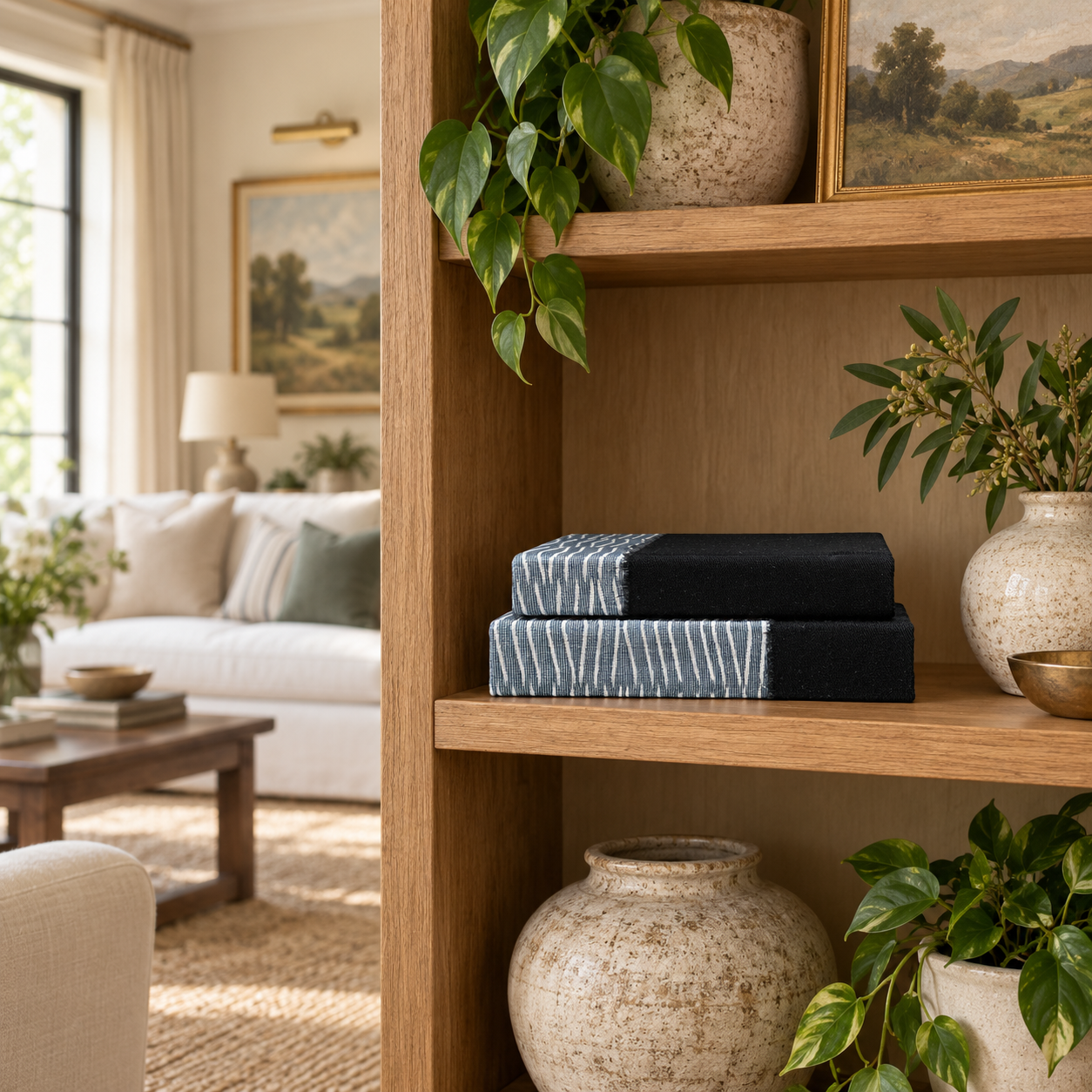 Blue and Black Bookshelf Decor