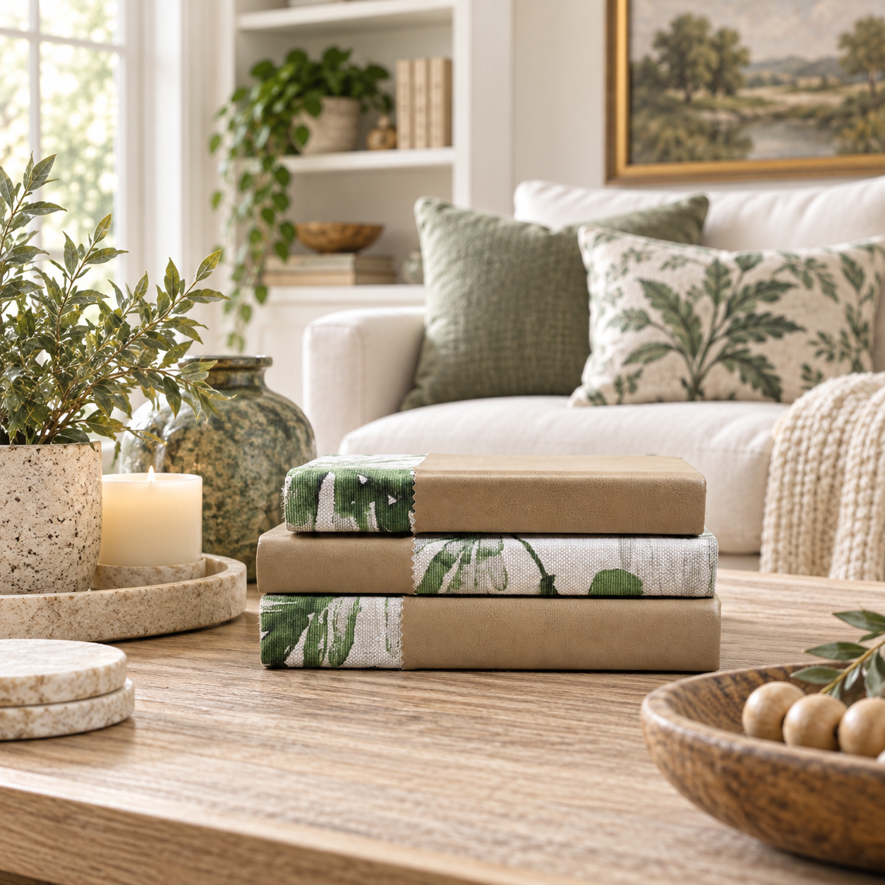 Green and Brown Books for Shelf Decor