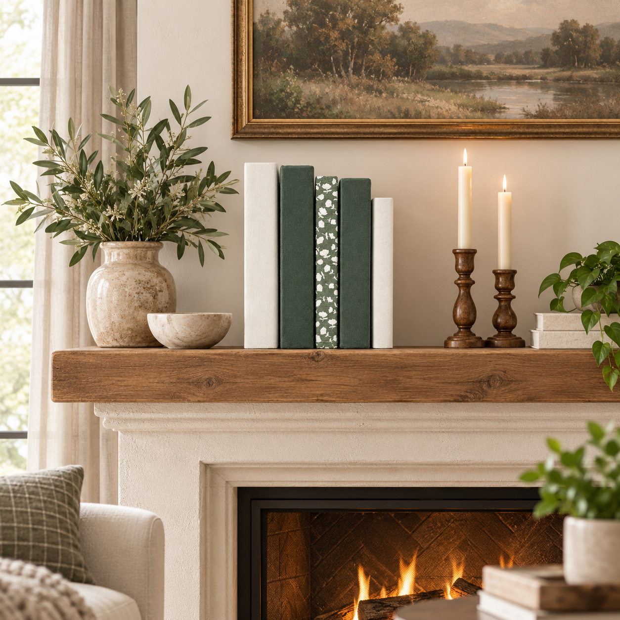 Green Floral Decorative Books