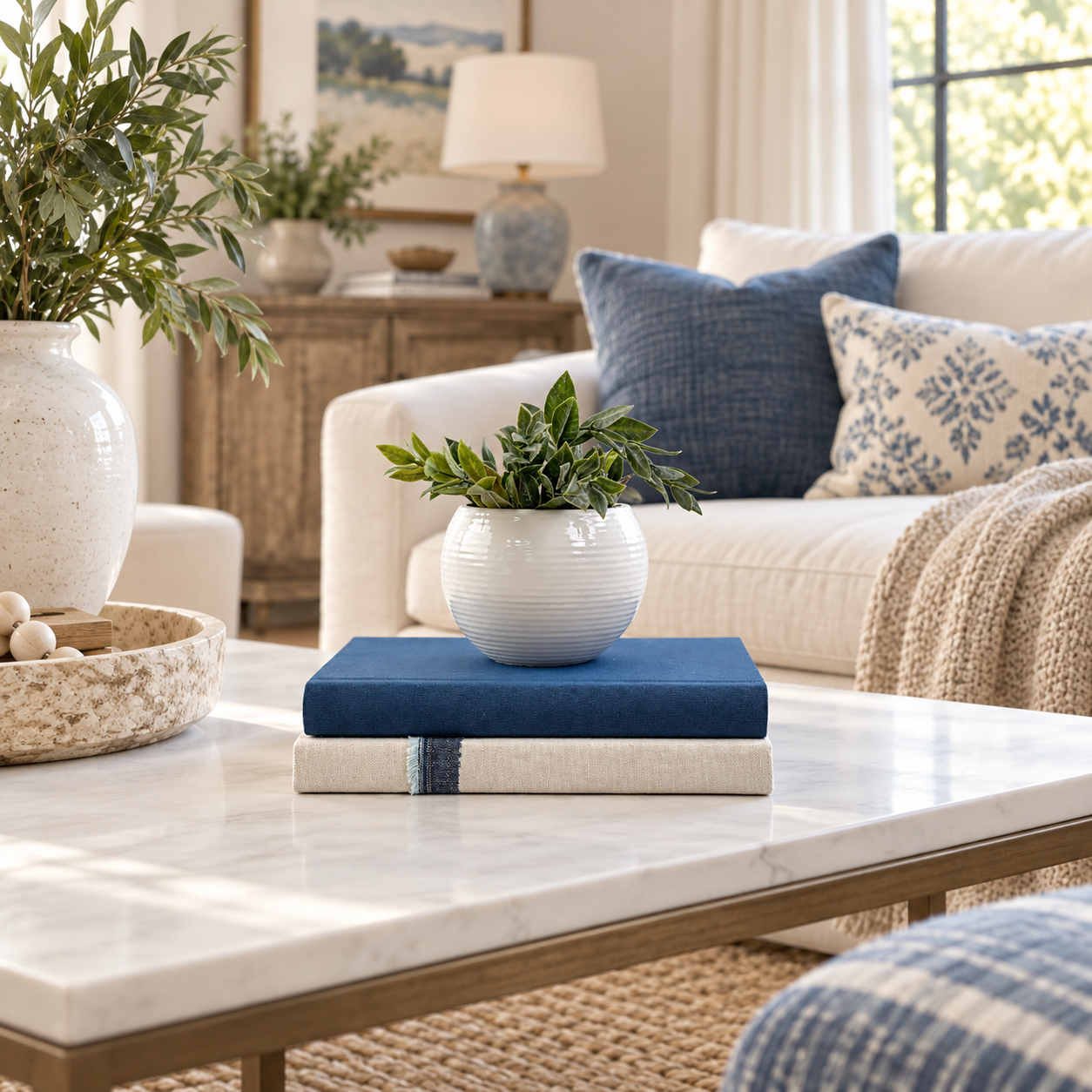 Blue Bookshelf Decor