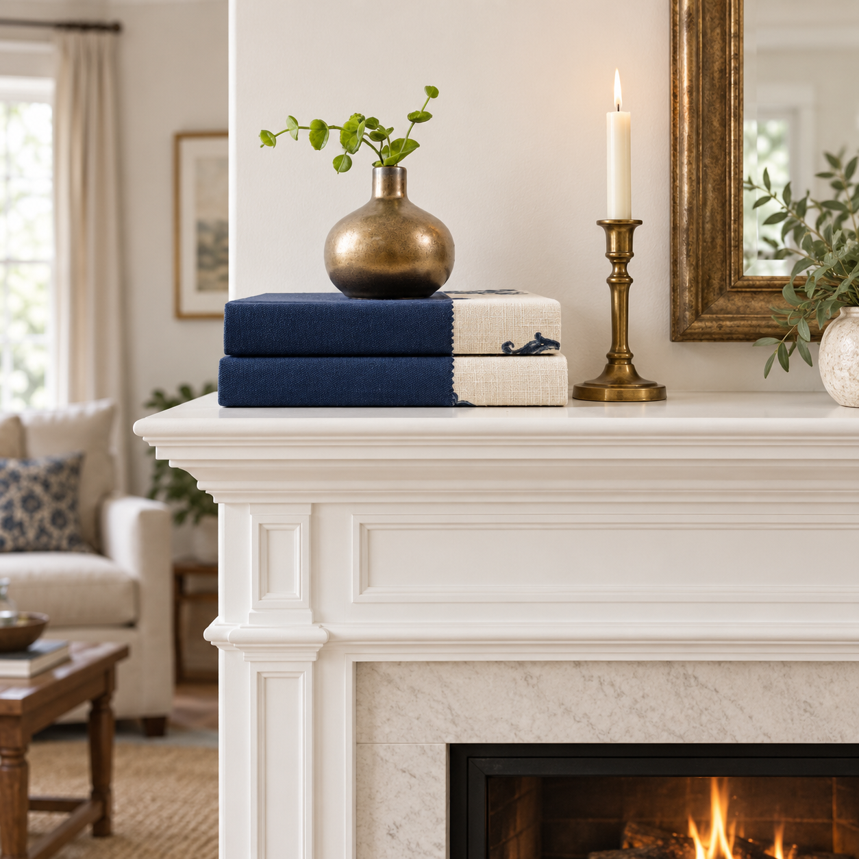 Navy Bookshelf Decor