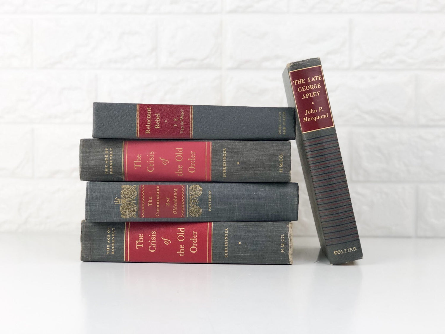 Book Bundle, Shelf Accessories, Red Books for Home Decor, Vintage Book Stack