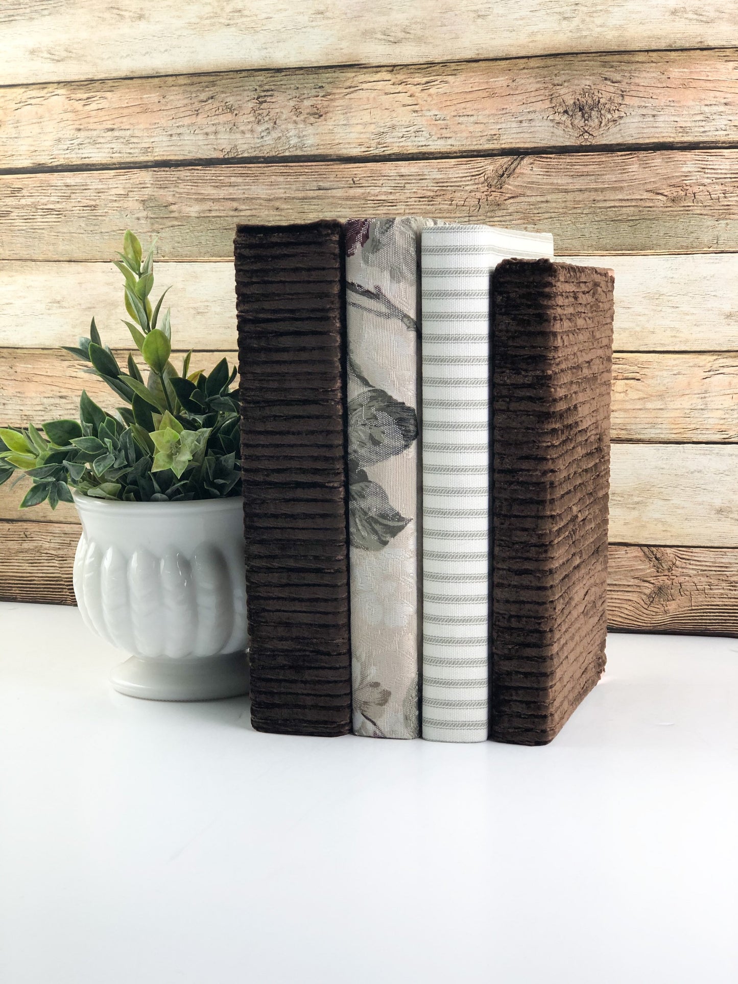 Brown Linen Covered Books / Neutral Home Decor