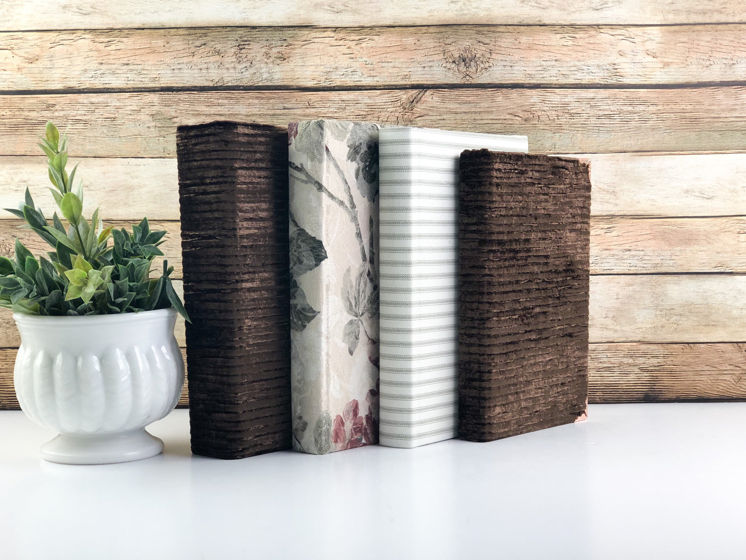 Brown Linen Covered Books / Neutral Home Decor