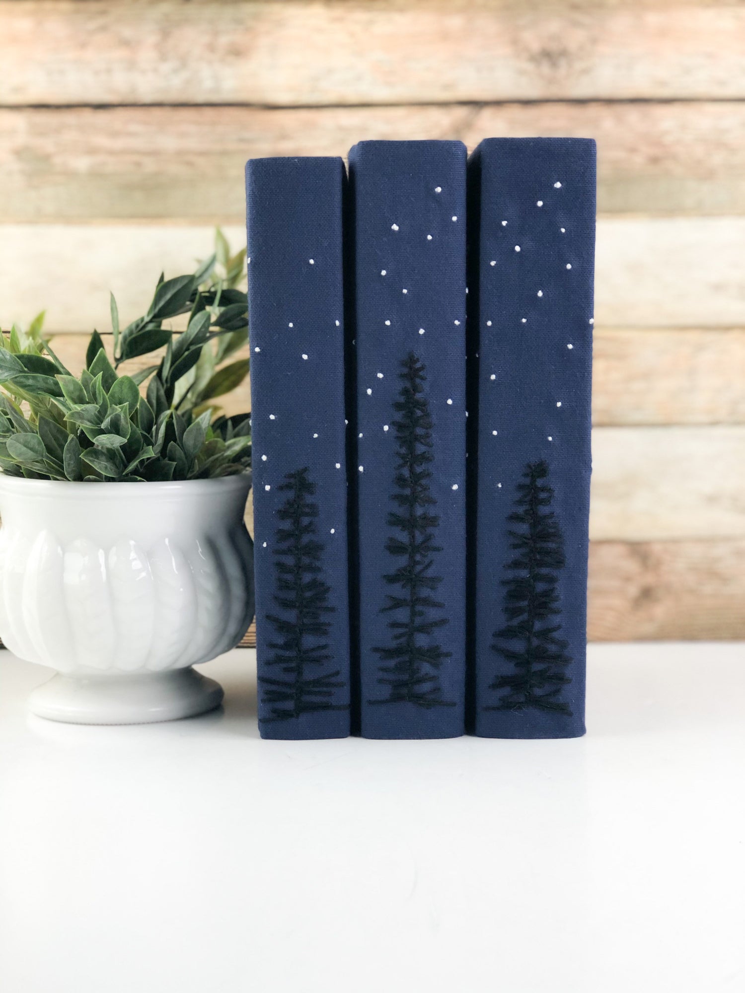 Embroidered Decorative Book Set / Winter Shelf Decor