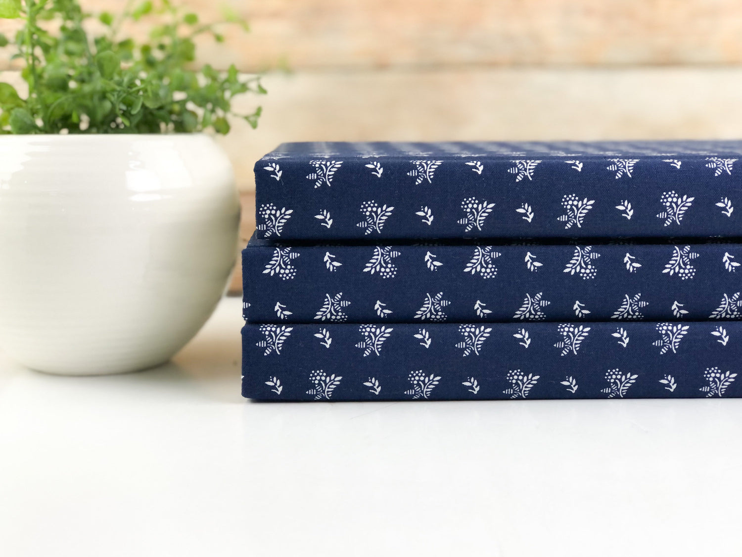 Navy Blue Fabric Covered Books for Shelf Decor / Set of 3 / Blue Decor