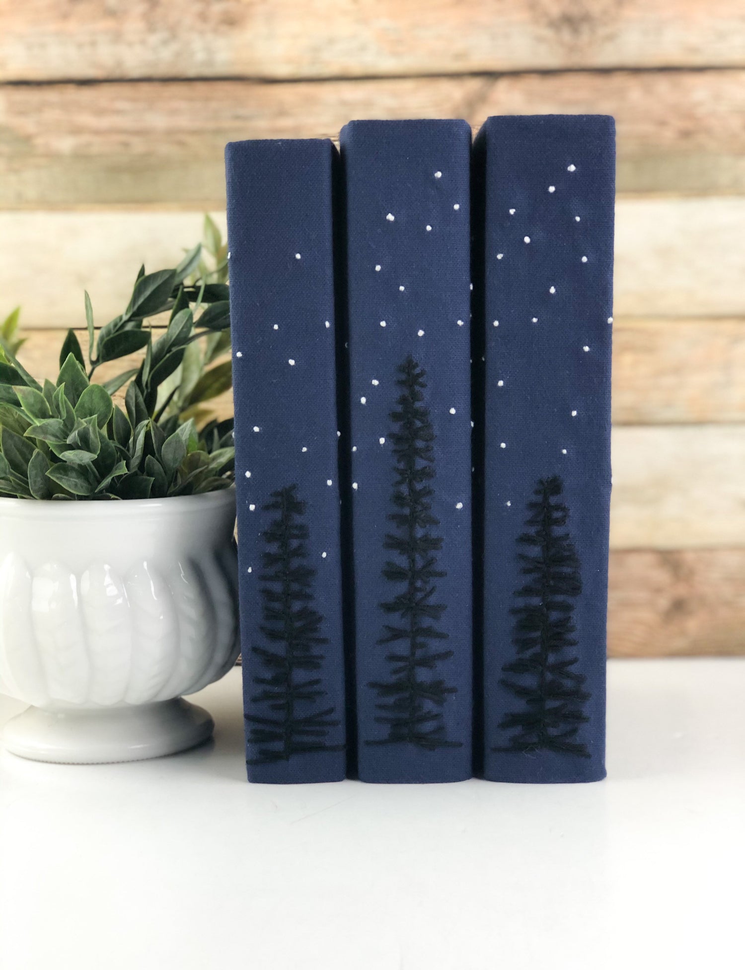 Embroidered Decorative Book Set / Winter Shelf Decor