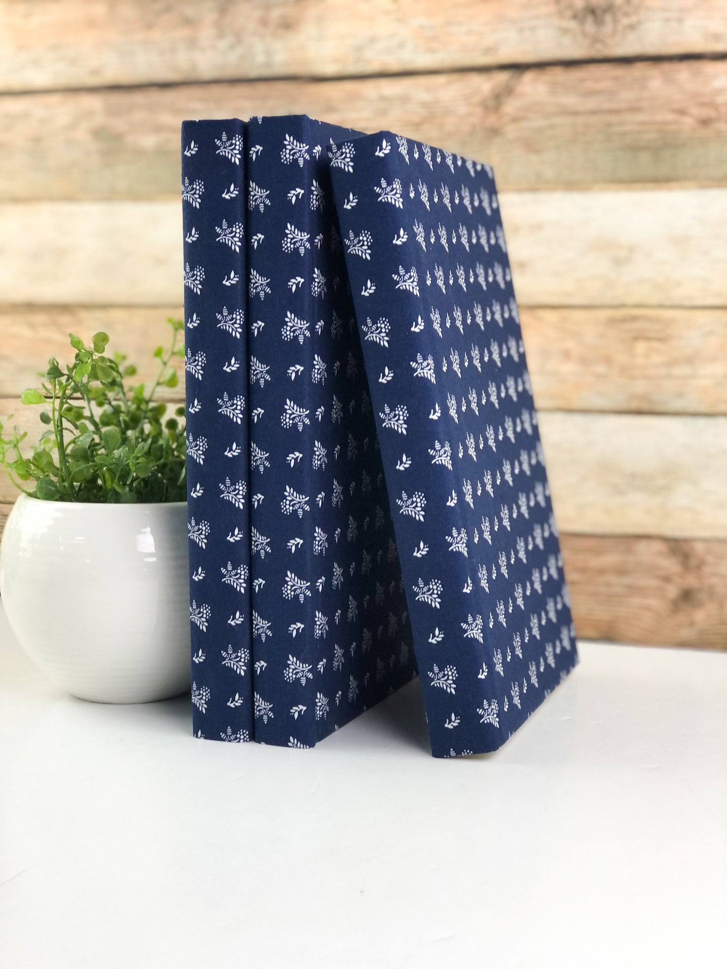 Navy Blue Fabric Covered Books for Shelf Decor / Set of 3 / Blue Decor