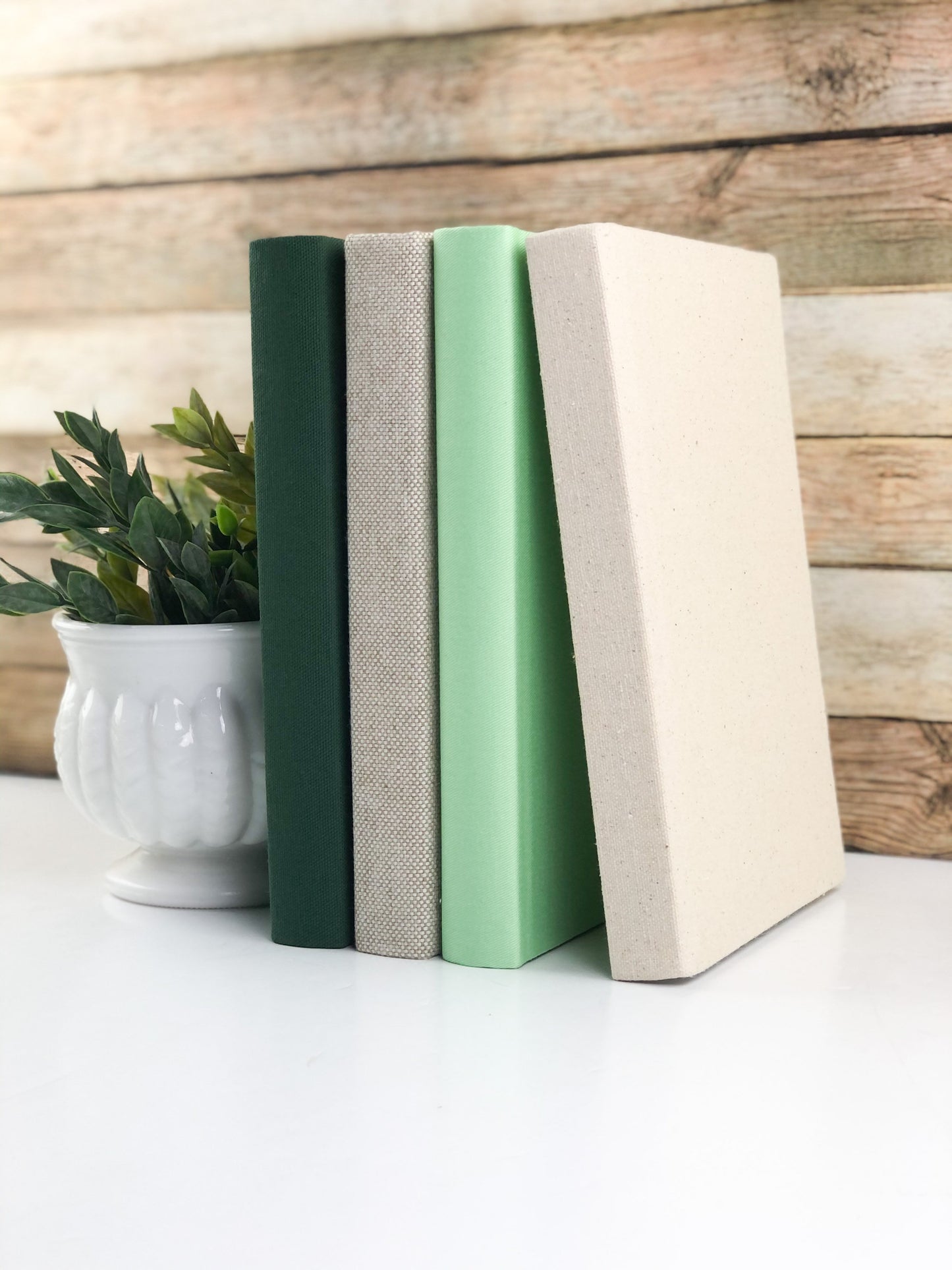 Green Fabric Covered Books / Books for Shelf Decor