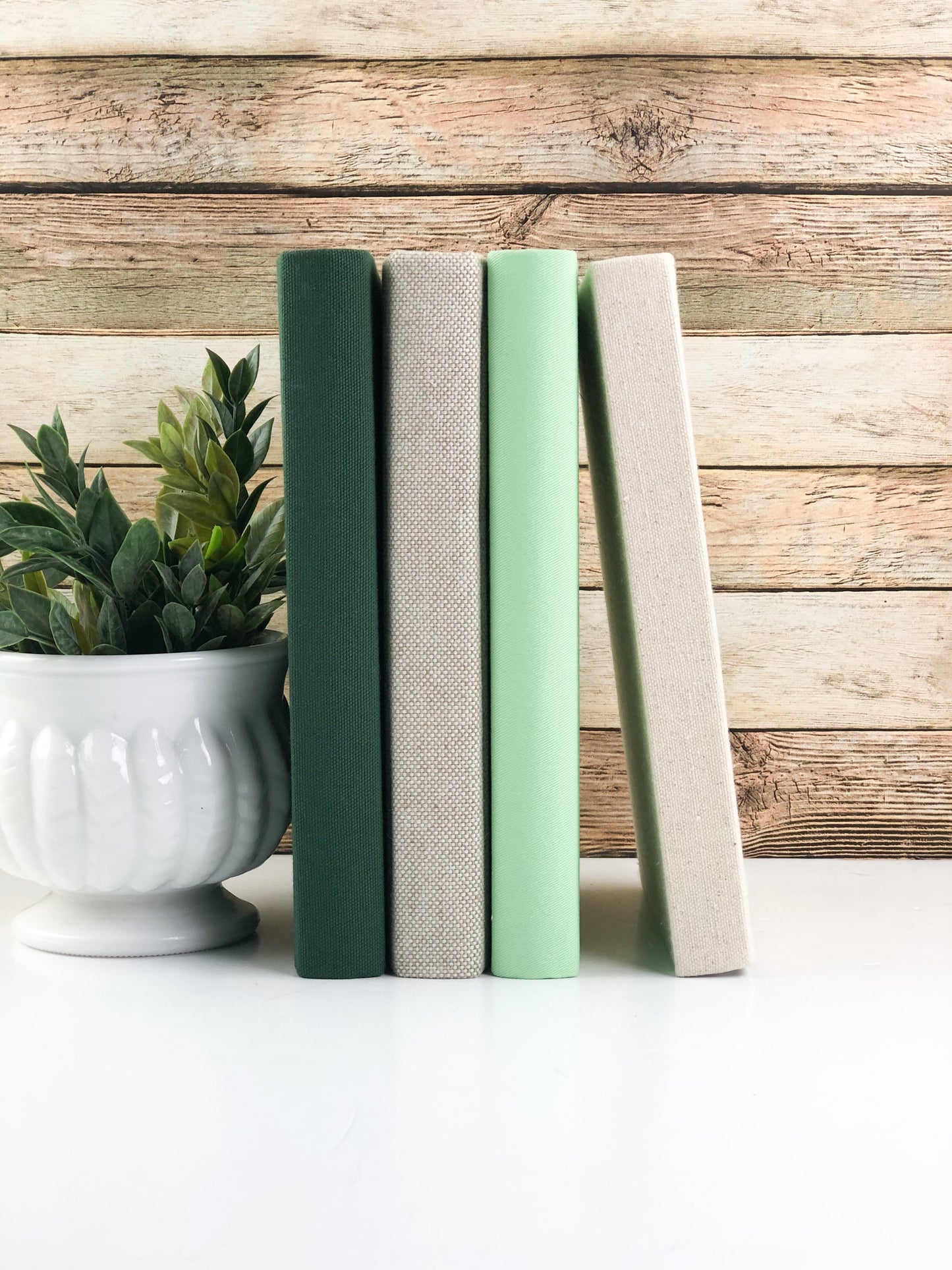 Green Fabric Covered Books / Books for Shelf Decor
