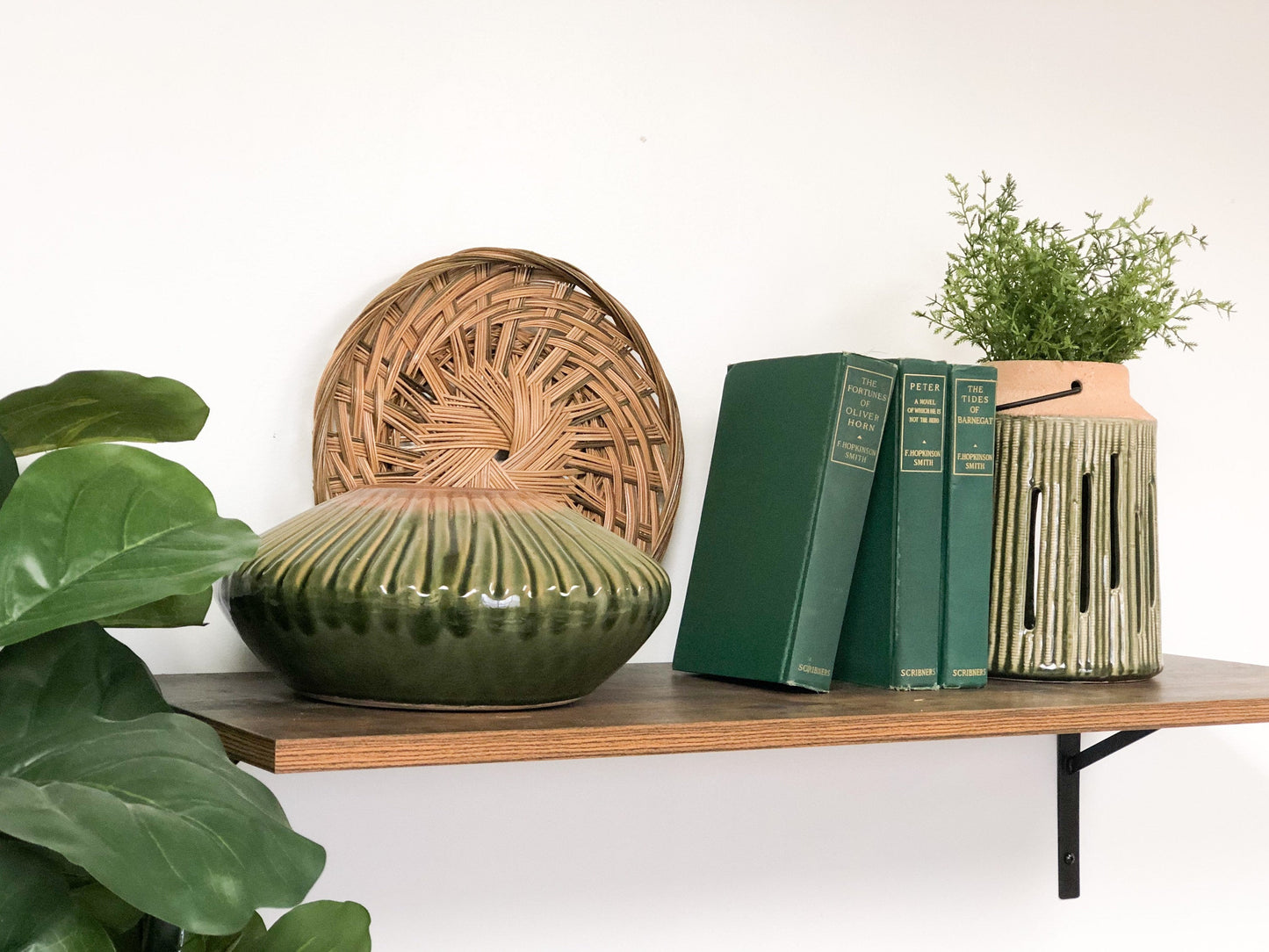 Green Home Decor / Shelf Decor including Decorative Books and Vintage Items