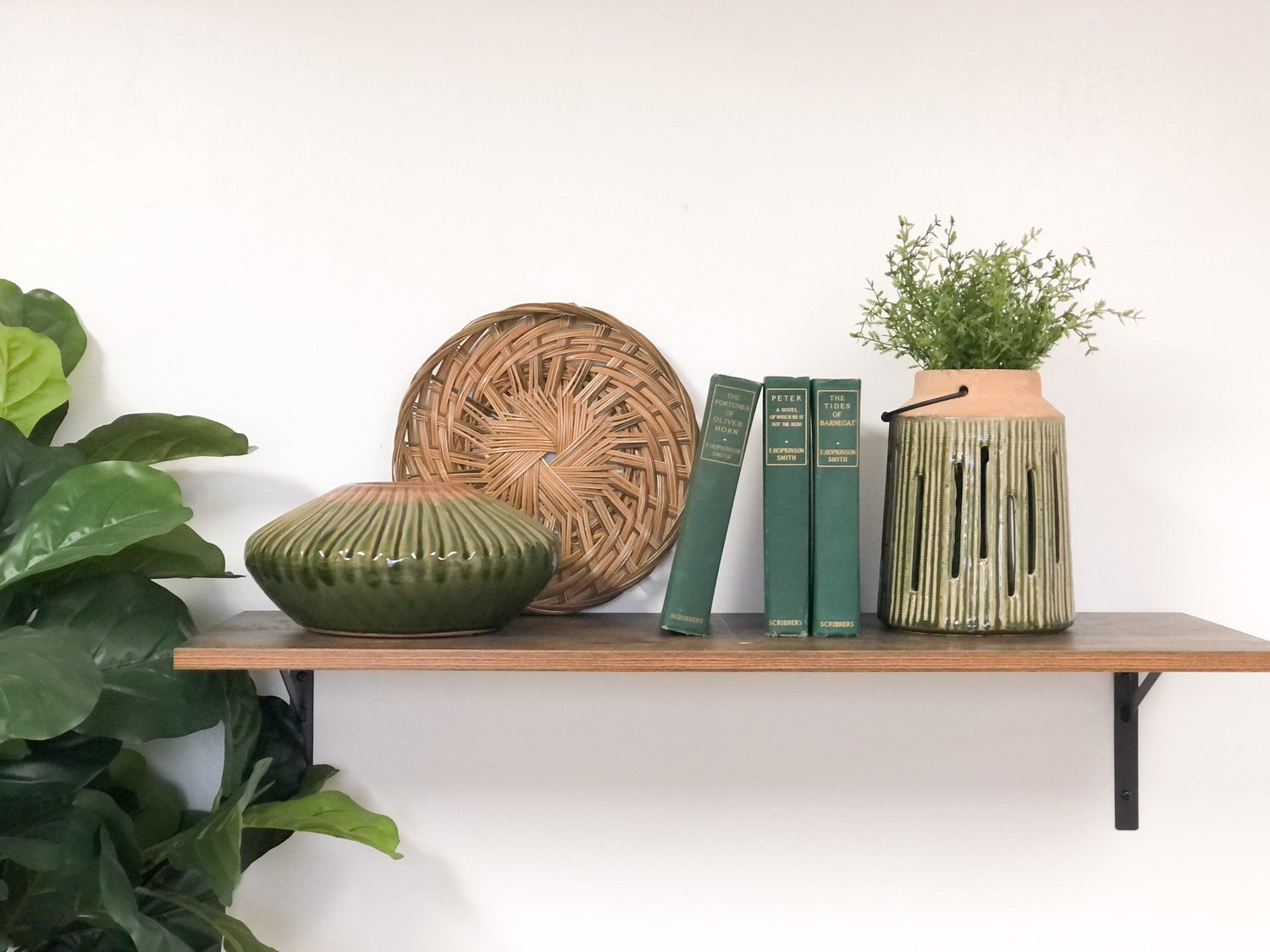 Green Home Decor / Shelf Decor including Decorative Books and Vintage Items
