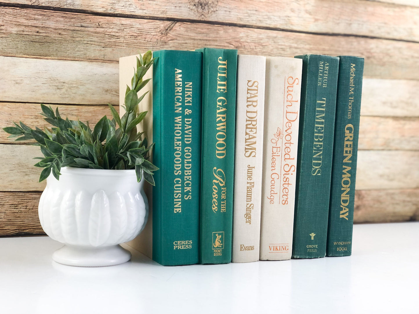 Green and Cream Books for Shelf Decor