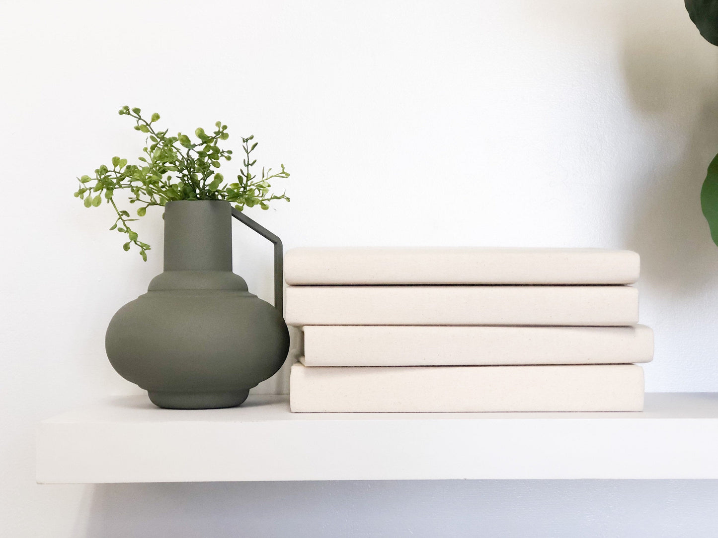 Shelf Decor + Book Set / Curated Shelf Decor / Sage Green Modern Vase