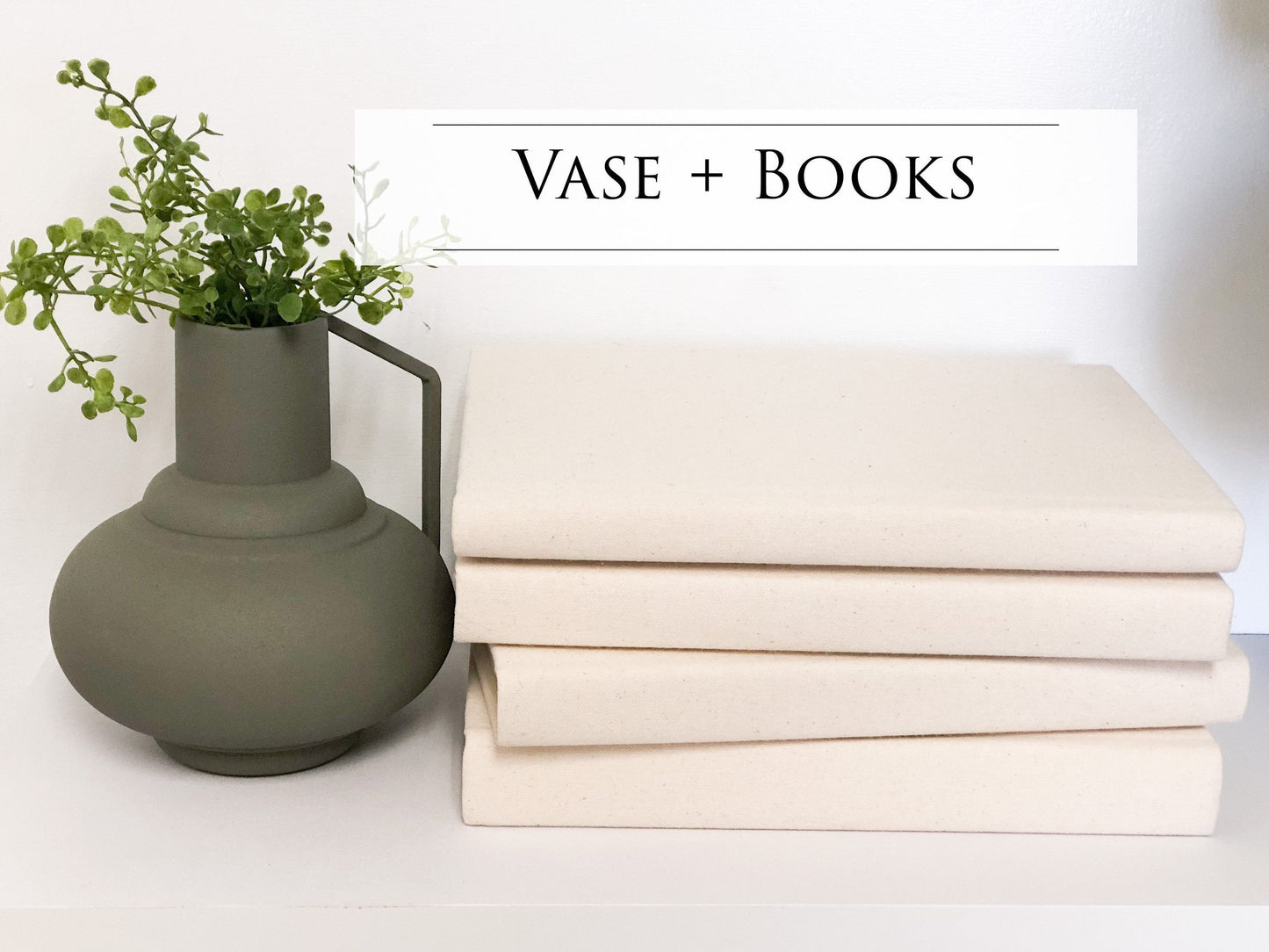 Shelf Decor + Book Set / Curated Shelf Decor / Sage Green Modern Vase