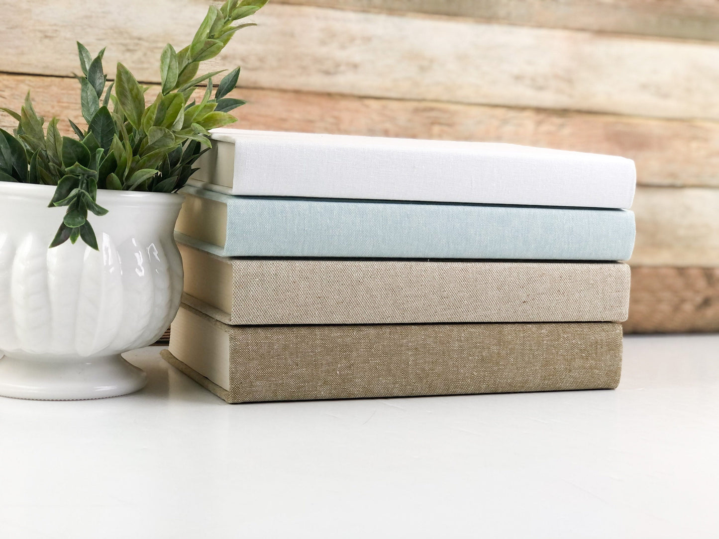 Linen Covered Books / Ecru and Aqua Decorative Books