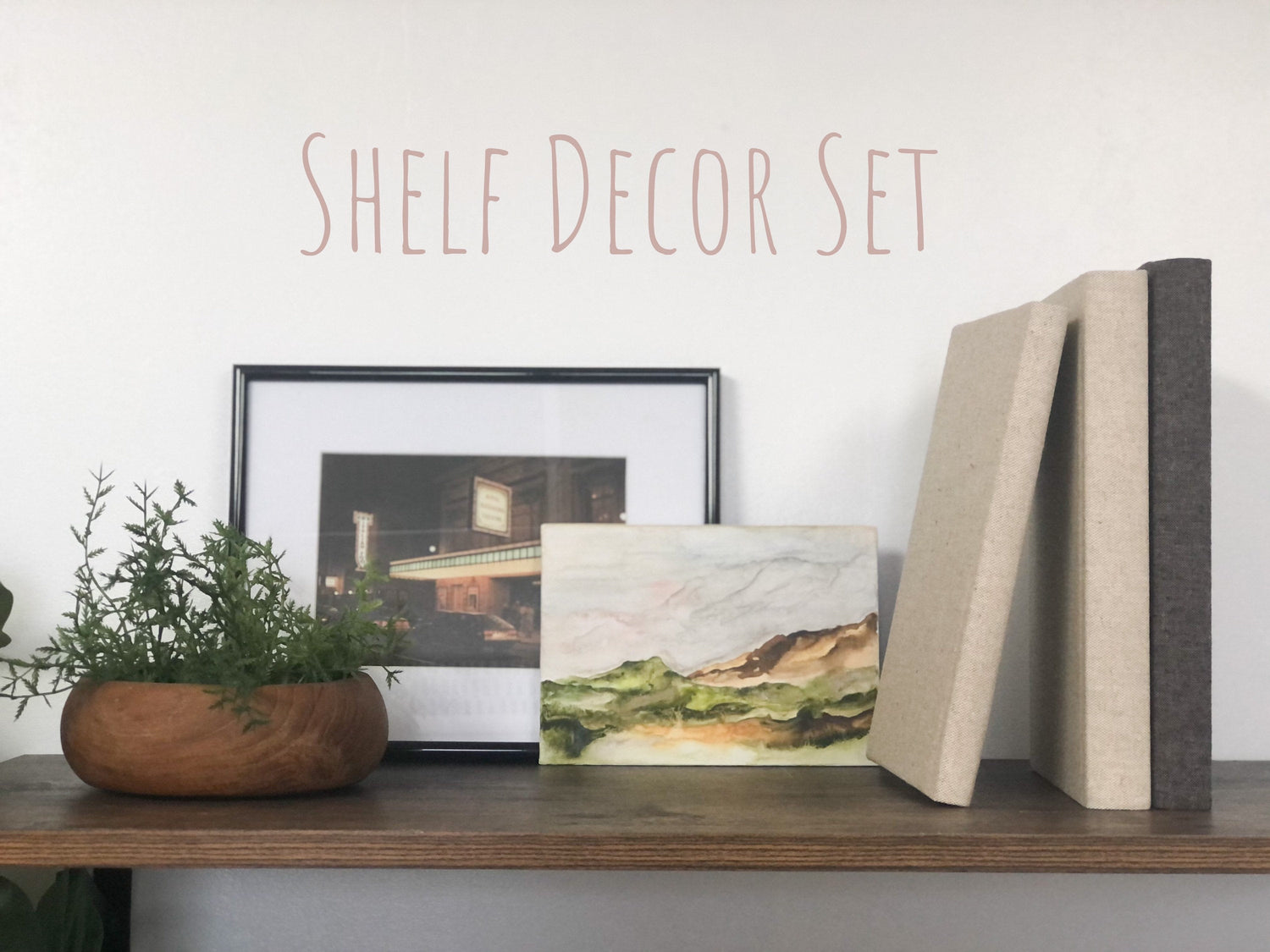 Home Decor / Shelf Decor Set / Landscape Painting / Decorative Books