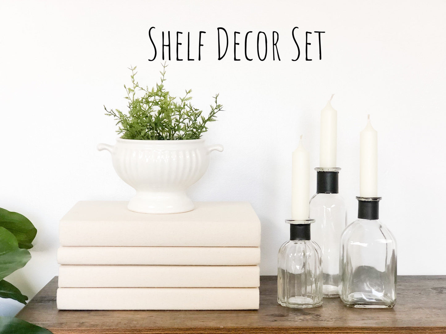 Neutral Home Decor / Shelf Decor / Fabric Covered Books