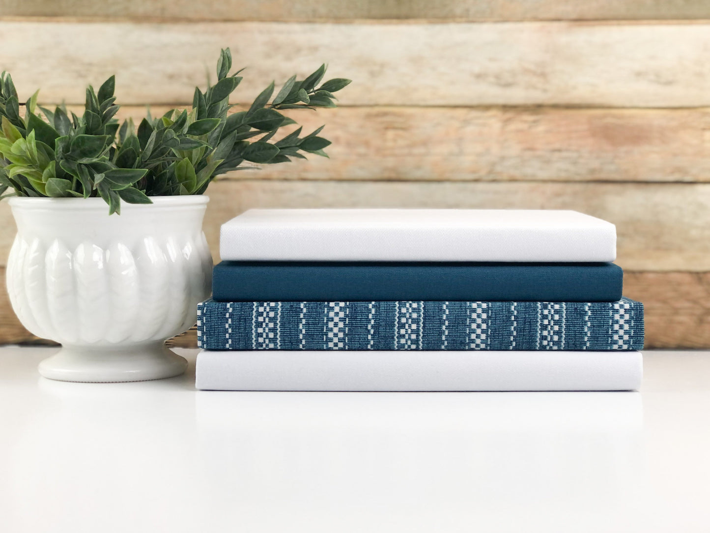 Blue Shelf Decor / Fabric Covered Decorative Books