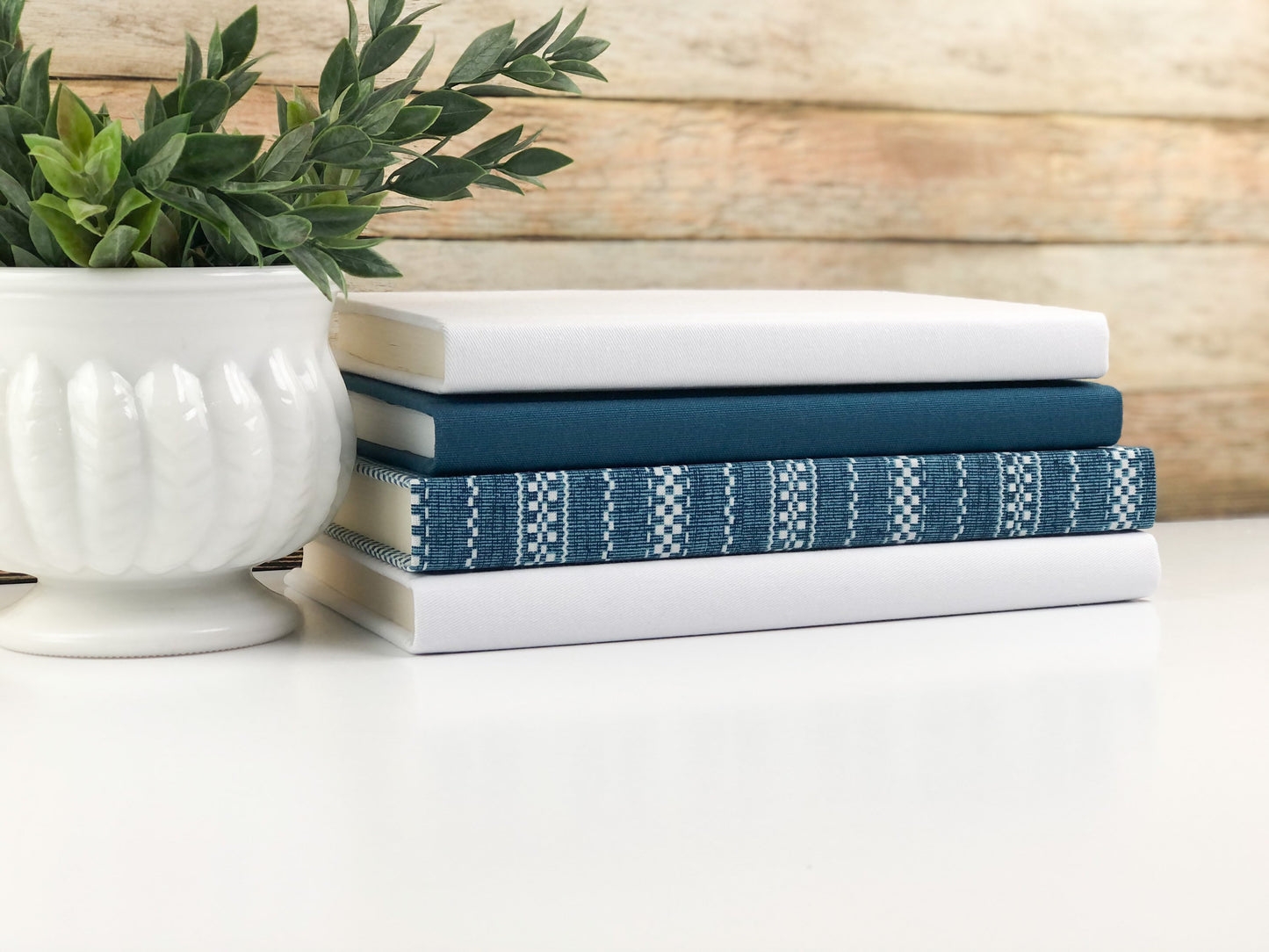 Blue Shelf Decor / Fabric Covered Decorative Books