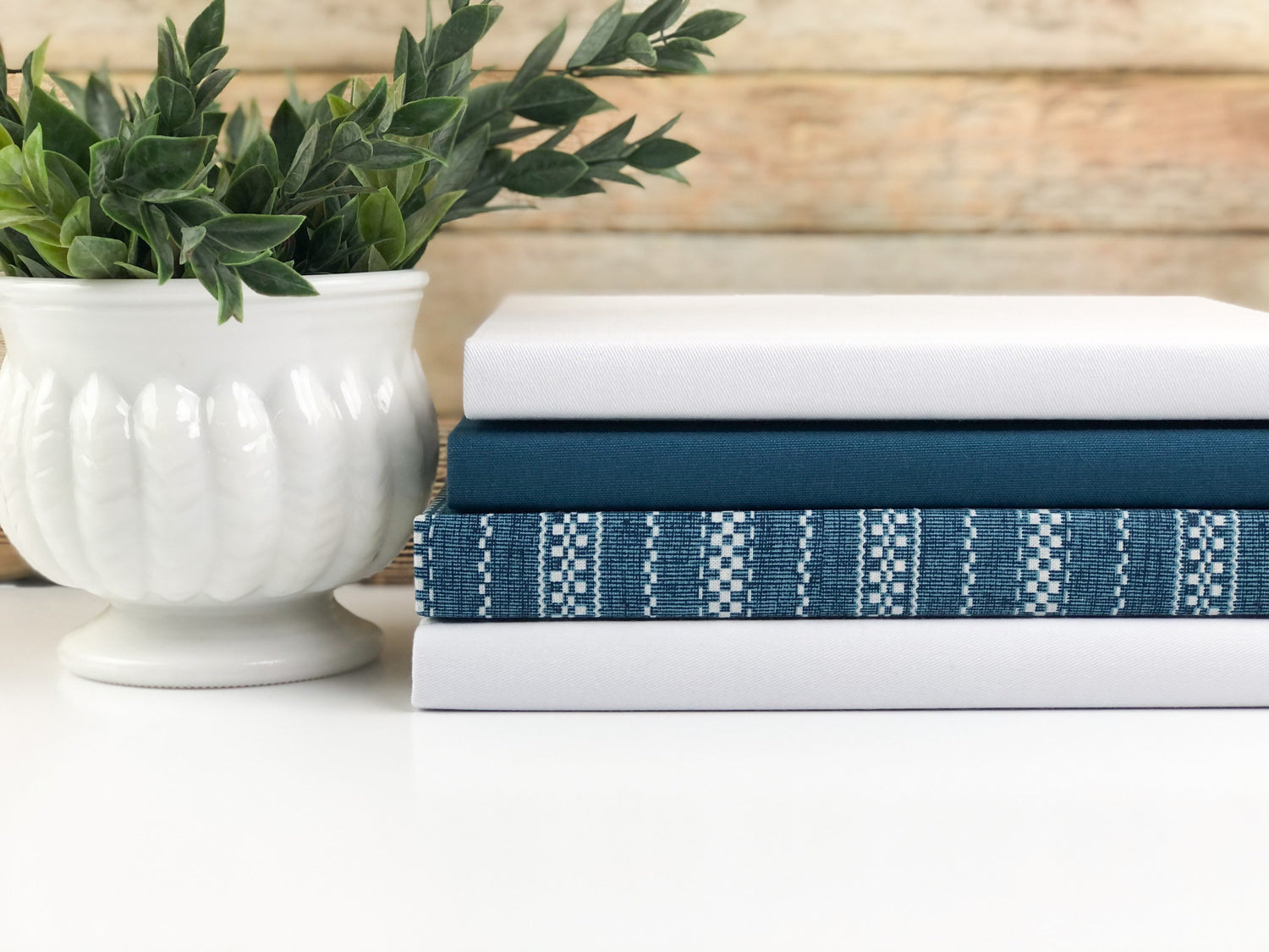 Blue Shelf Decor / Fabric Covered Decorative Books