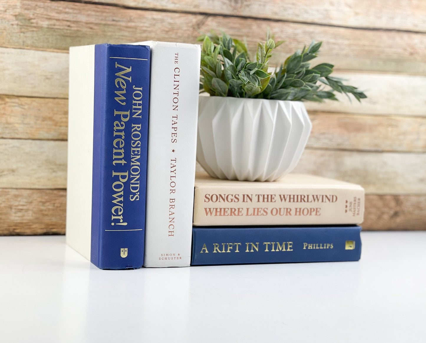 Blue and White Stack of Books