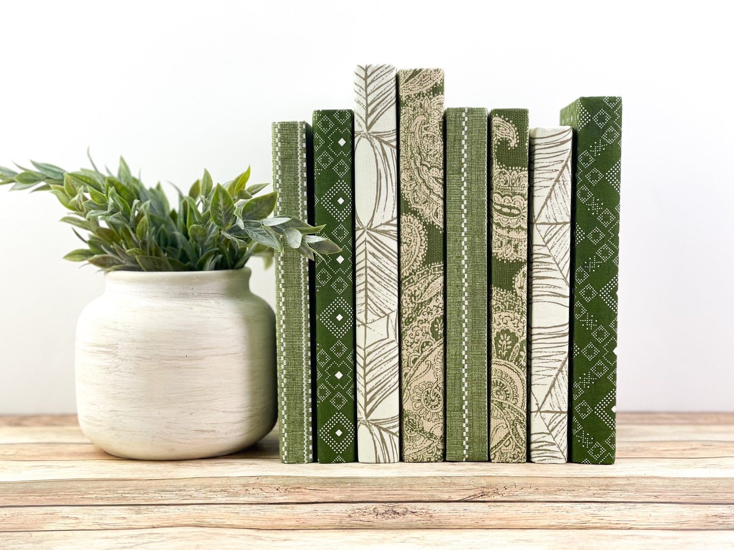 Green Linen Covered Books for Home Decor