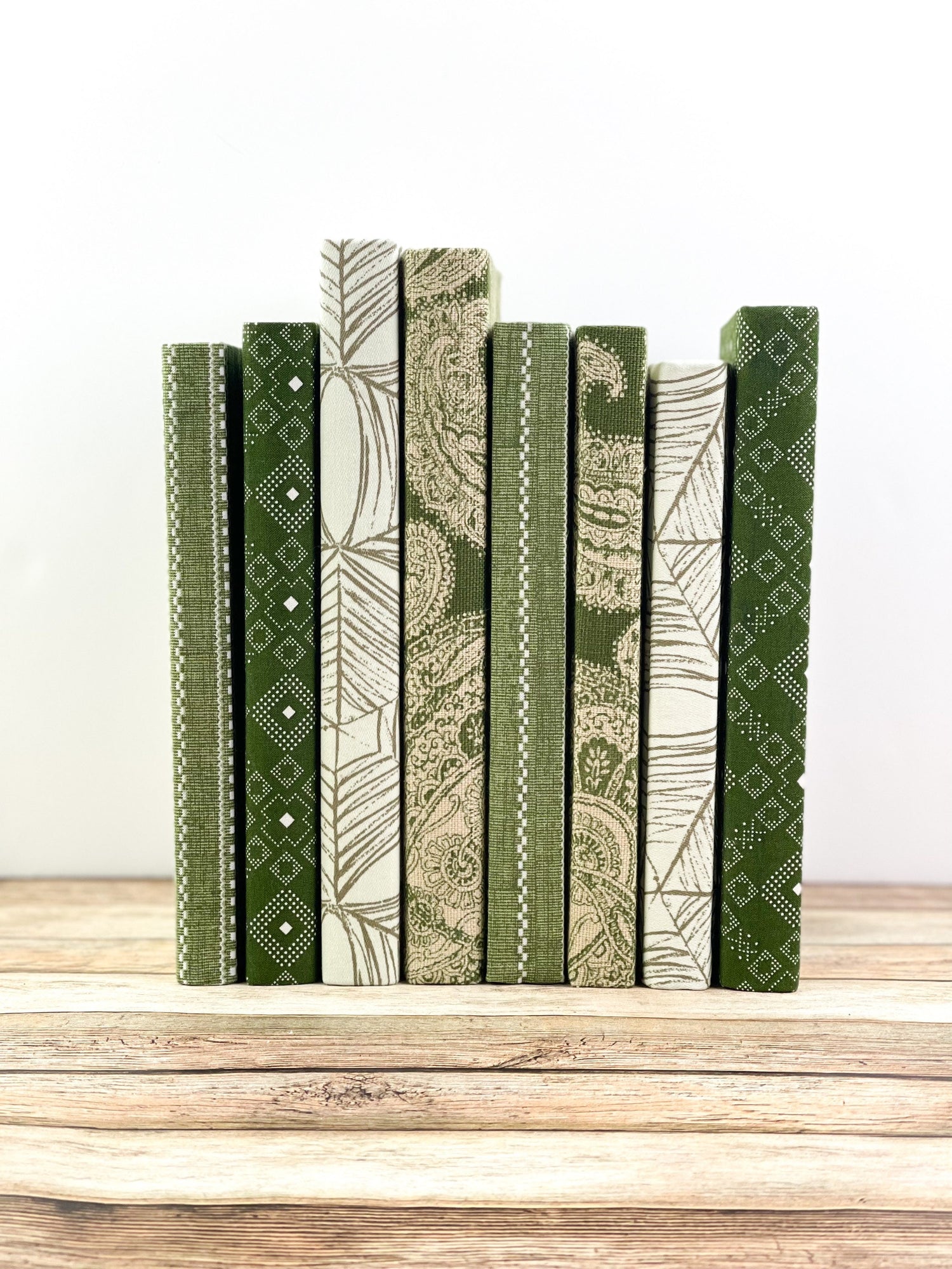 Green Linen Covered Books for Home Decor