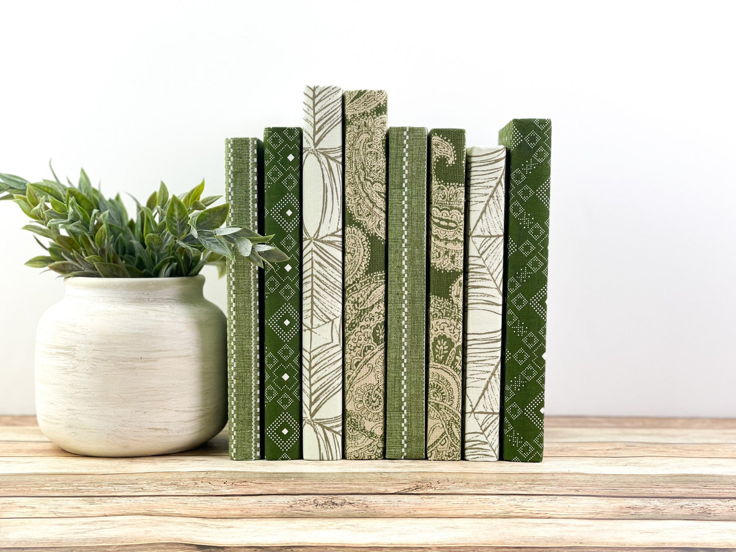 Green Linen Covered Books for Home Decor