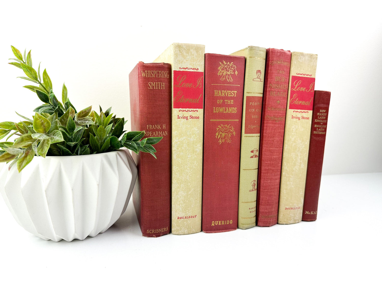 Red and Cream Stack of Books, Vintage Books, Shelf Accessories, Christmas Decor