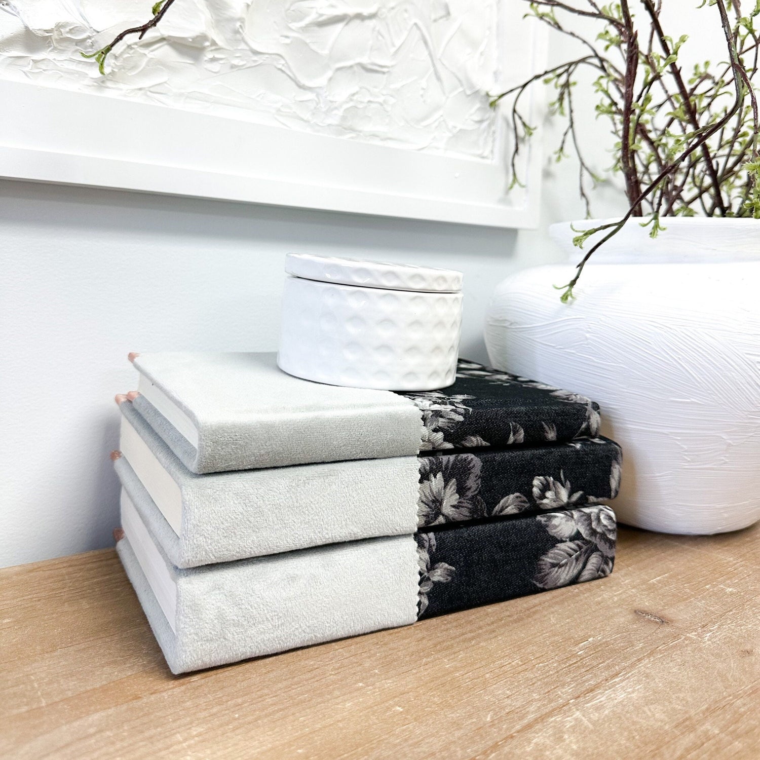 Linen Covered Books for Shelf Decor